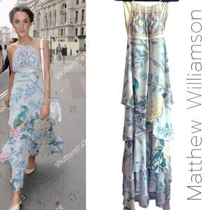 Matthew Williamson Iconic  Runaway Silk Layered Empire Waist Gown Size Small